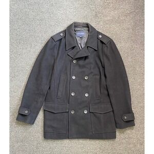 Banana Republic Double Breasted Pea Coat Black Women Medium Wool Blend Epaulette